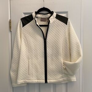 Chico’s - NWT -Ivory - Full zip up shirt - quilted faux leather Chicos size 1 -